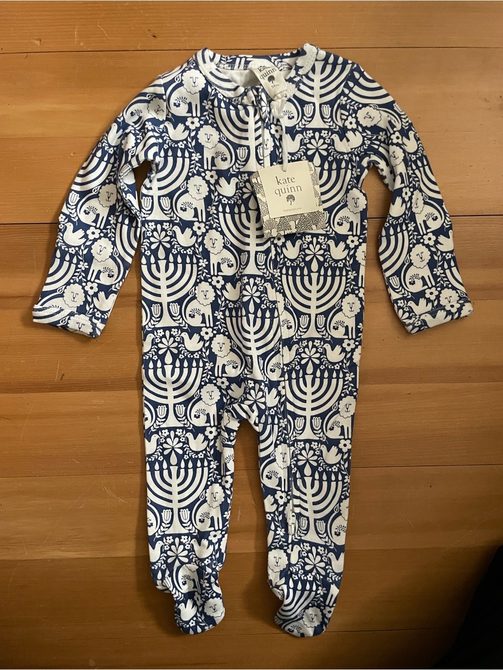 kate quinn Blue and White Menorah & Lion Footed One-Piece Hanukkah Theme